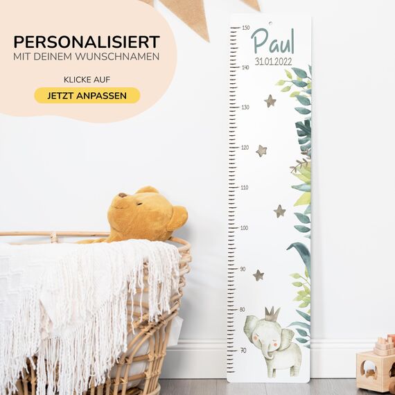 Kidsmood - Personalisierte Messlatte Kinder aus Aluverbund – Hochwertige Messleiste & Wand-Deko für Kinderzimmer mit abenteuerlichem Fuchs – Tolles Taufgeschenk für Mädchen & Jungen - Skala 65-140cm
