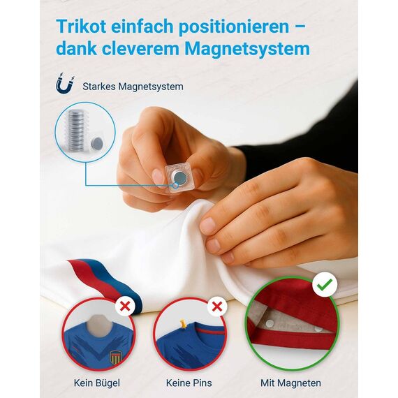 PHOTOLINI Bilderrahmen Trikotrahmen Fußball 70x90, Weißer Bilderrahmen für Trikot, Rahmen Trikot 90x70 mit Acrylglas zum Aufhängen, Jersey Frame mit zweifarbiger Rückwand & starkem Magnetsystem