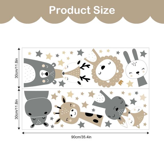 Tanlaby Safari Dschungel Tiere Wandtattoo Nordisches Tier Wandsticker Boho Grau Braun Waldland Giraffe Löwe Wandaufkleber für Kinder Babyzimmer Wohnzimmer Schlafzimmer Kinderzimmer Wanddekoration