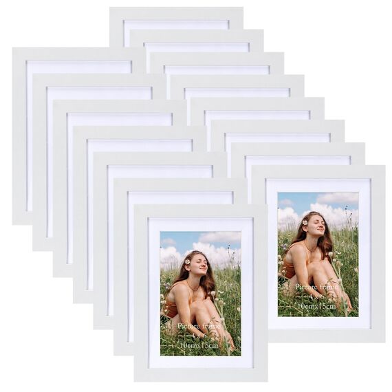 Vasemouh Weißer Bilderrahmen 15er-Set, für 10x15 Bilder mit Passepartout oder für Bilder 13x18 ohne Passepartout, Wand- und Tischaufstellung