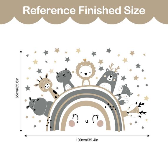 Tanlaby Große Regenbogen und Tier Wandtattoo Boho Grau Braun Waldland Tier Wandsticker Nordisch Giraffe Löwe Wandaufkleber für Kinder Babyzimmer Wohnzimmer Schlafzimmer Kinderzimmer Wanddekoration