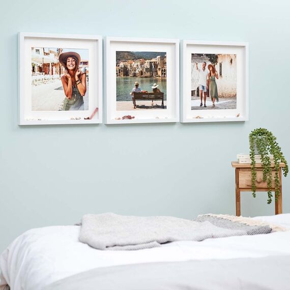 PHOTOLINI 3D Bilderrahmen zum Befüllen 40x40 Weiß groß, 1,5 cm tiefer Objektrahmen mit Glas, 3er Set tiefer Bilderrahmen 40x40 Holz MDF mit Passepartout, Dicker 3D Rahmen befüllbar für Gegenstände