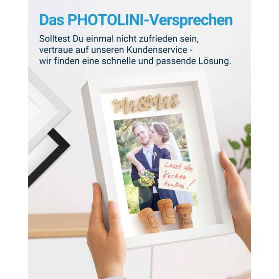 PHOTOLINI 3D Bilderrahmen zum Befüllen 21x30 A4 Weiß, 3 cm tiefer Objektrahmen mit Glas, tiefer Bilderrahmen A4 21x30 Holz MDF mit Passepartout, Dicker 3D Rahmen befüllbar für Gegenstände Geschenk