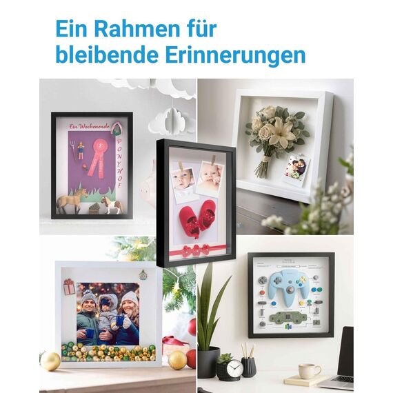 PHOTOLINI 3D Bilderrahmen zum Befüllen 50x70 Weiß groß, 3 cm tiefer Objektrahmen mit Acrylglas, tiefer Bilderrahmen 50x70 Holz MDF, Dicker 3D Rahmen befüllbar für Gegenstände Geschenk