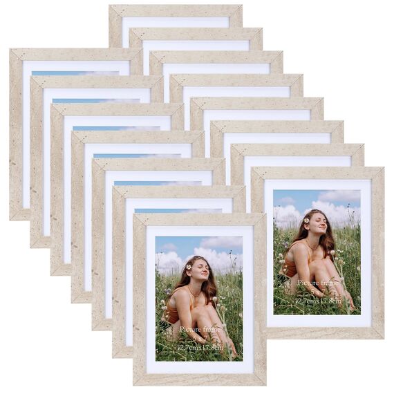Vasemouh Beige Bilderrahmen 15er-Set, für 13x18 Bilder mit Passepartout oder für Bilder 15x20 ohne Passepartout, Wand- und Tischaufstellung
