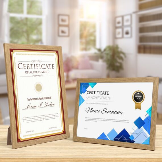 Vasemouh Bilderrahmen A4 (21x29,7cm) 15er-Set, ideal für Zertifikate und Dokumente, Naturholzfarbene Bilderrahmen für Wand- und Tischaufstellung