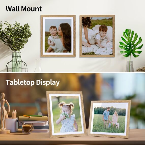 Vasemouh Naturholzfarbene Bilderrahmen 15er-Set, für 20x25 Bilder mit Passepartout oder für Bilder 23x28 ohne Passepartout, Wand- und Tischaufstellung