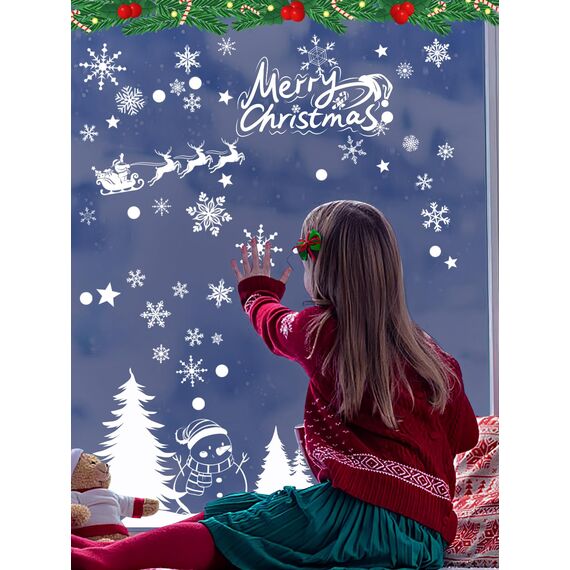 230 Stück Fenterbilder Weihnachten Selbstklebend, Weiß Fensterdeko Schneeflocken Weihnachtsdeko Wiederverwendbar, Statisch PVC Fensteruafkleber mit Weihnachtlichen Motiven für Fenster Vitrine Türen