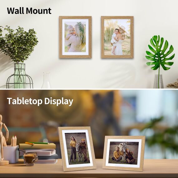 Vasemouh Naturholzfarbene Bilderrahmen 15er-Set, für 12,7x17,8 Bilder mit Passepartout oder für Bilder 15x20 ohne Passepartout, Wand- und Tischaufstellung