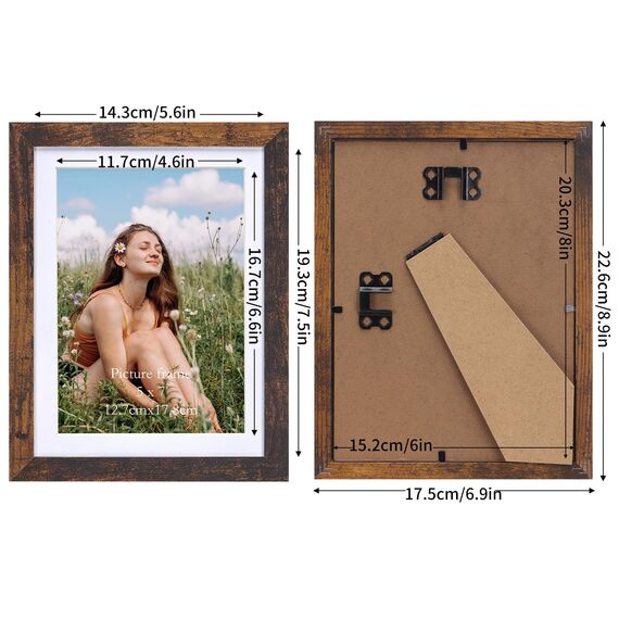 Vasemouh brauner Bilderrahmen 15er-Set, für 13x18 Bilder mit Passepartout oder für Bilder 15x20 ohne Passepartout, Wand- und Tischaufstellung