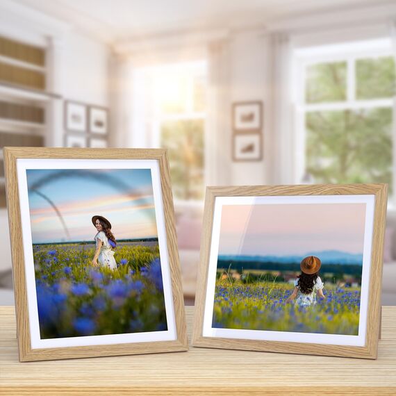 Vasemouh Naturholzfarbene Bilderrahmen 15er-Set, für 20x25 Bilder mit Passepartout oder für Bilder 23x28 ohne Passepartout, Wand- und Tischaufstellung