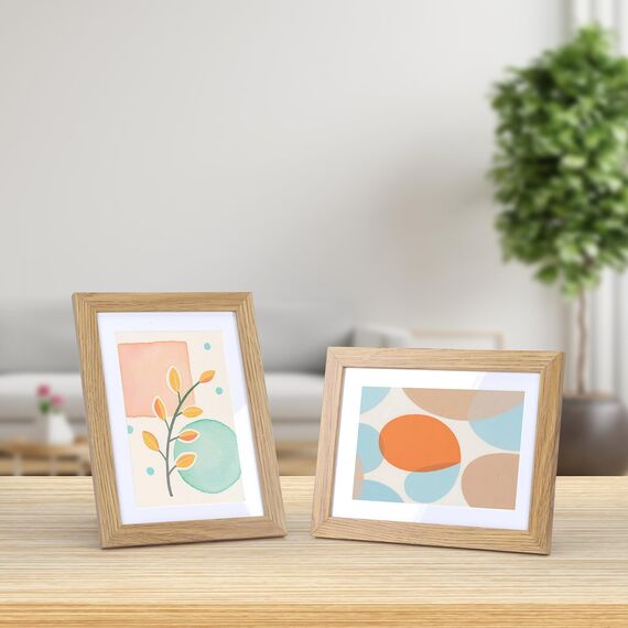 Vasemouh Naturholzfarbene Bilderrahmen 15er-Set, für 9x13 Bilder mit Passepartout oder für Bilder 10x15 ohne Passepartout, Wand- und Tischaufstellung