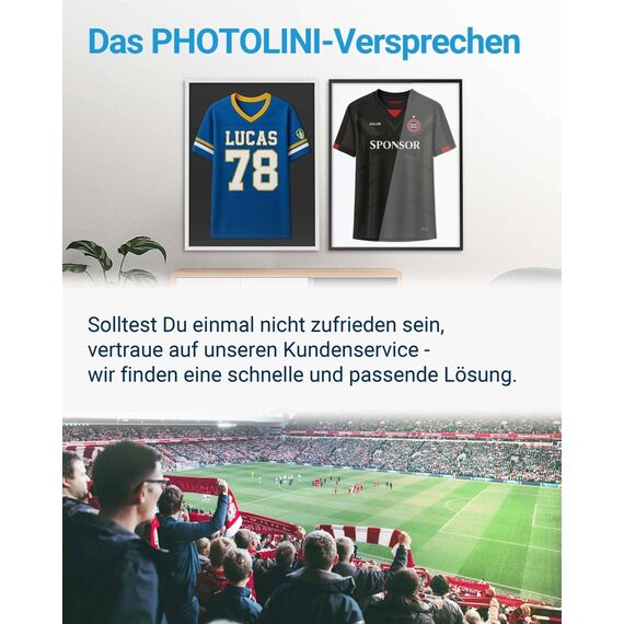 PHOTOLINI Bilderrahmen Trikotrahmen Fußball 70x90, Weißer Bilderrahmen für Trikot, Rahmen Trikot 90x70 mit Acrylglas zum Aufhängen, Jersey Frame mit zweifarbiger Rückwand & starkem Magnetsystem