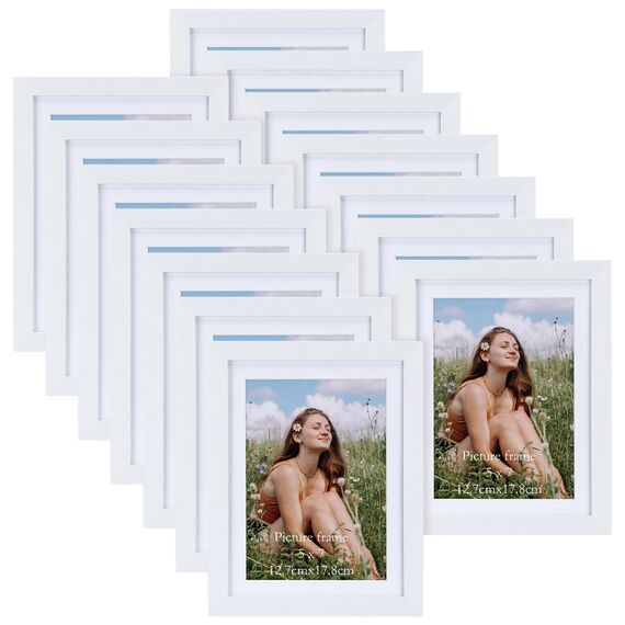 Vasemouh Weißer Bilderrahmen 15er-Set, für 13x18 Bilder mit Passepartout oder für Bilder 15x20 ohne Passepartout, Wand- und Tischaufstellung