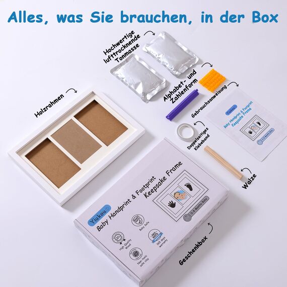 Yiukou Baby-Handabdruck und Fußabdruck Kit - Andenken Foto Gerahmte Bilder für Neugeborene - Personalisiertes Meilenstein Geschenk - Erinnerungs-Bilderrahmen für Wunschliste