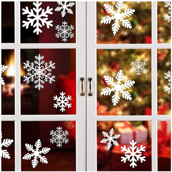 Willingood 108 Weihnachten Fenster Schneeflocke Aufkleber, Fenster Abnehmbare Fensterdekorationen Statisch Selbstklebend PVC Aufkleber für Weihnachten Fensterdekorationen, Vitrinen, Glasfronten
