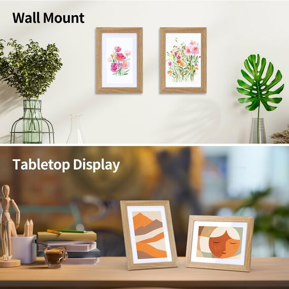 Vasemouh Naturholzfarbene Bilderrahmen 15er-Set, für 9x13 Bilder mit Passepartout oder für Bilder 10x15 ohne Passepartout, Wand- und Tischaufstellung