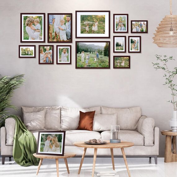 Vasemouh Mahagonifarbe Bilderrahmen 15er-Set, für 13x18 Bilder mit Passepartout oder für Bilder 15x20 ohne Passepartout, Wand- und Tischaufstellung