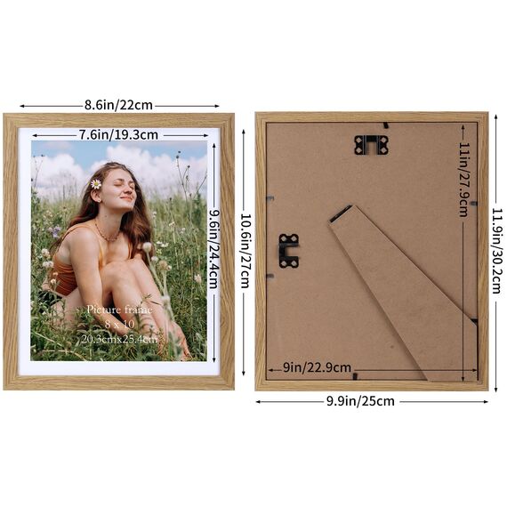 Vasemouh Naturholzfarbene Bilderrahmen 15er-Set, für 20x25 Bilder mit Passepartout oder für Bilder 23x28 ohne Passepartout, Wand- und Tischaufstellung
