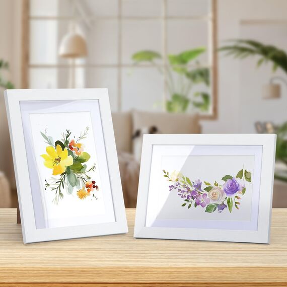 Vasemouh Weißer Bilderrahmen 15er-Set, für 10x15 Bilder mit Passepartout oder für Bilder 13x18 ohne Passepartout, Wand- und Tischaufstellung