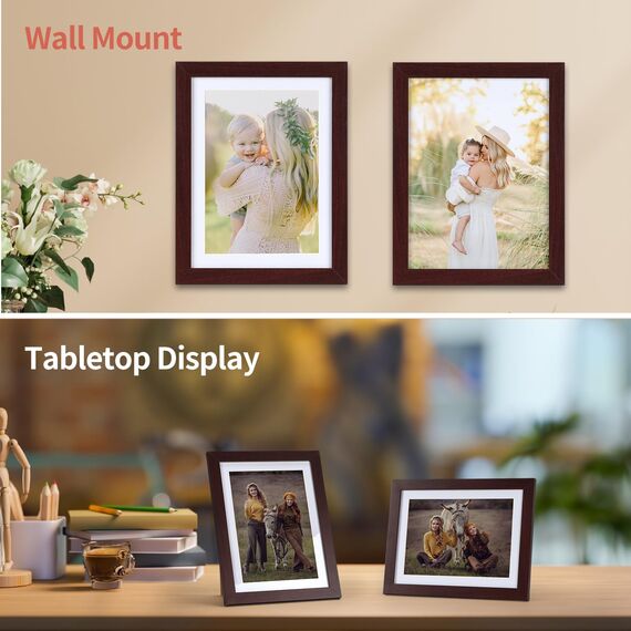 Vasemouh Mahagonifarbe Bilderrahmen 15er-Set, für 13x18 Bilder mit Passepartout oder für Bilder 15x20 ohne Passepartout, Wand- und Tischaufstellung