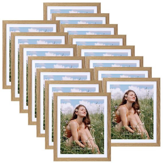 Vasemouh Naturholzfarbene Bilderrahmen 15er-Set, für 20x25 Bilder mit Passepartout oder für Bilder 23x28 ohne Passepartout, Wand- und Tischaufstellung