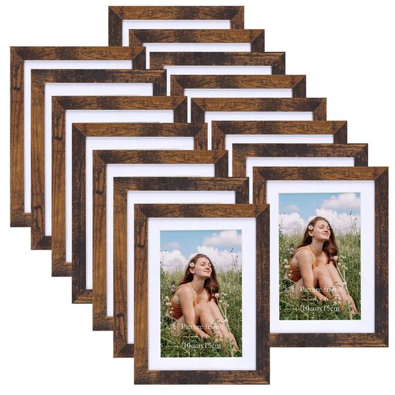 Vasemouh brauner Bilderrahmen 15er-Set, für 10x15 Bilder mit Passepartout oder für Bilder 13x18 ohne Passepartout, Wand- und Tischaufstellung