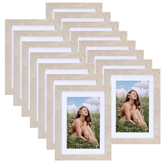 Vasemouh Beige Bilderrahmen 15er-Set, für 10x15 Bilder mit Passepartout oder für Bilder 13x18 ohne Passepartout, Wand- und Tischaufstellung