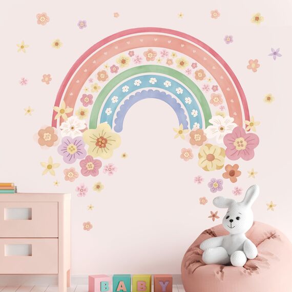 wondever Wandtattoo Regenbogen Groß Wandaufkleber Boho Bunte Blumen Wandsticker Wanddeko für Mädchen Kinderzimmer Schlafzimmer Wohnzimmer