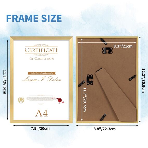 Hoikwo 18 Stück Bilderrahmen A4 Set, Gold Rahmen din A4 für 21x29,7 cm Foto Bilder Kinderzeichnungen Kunstwerke Zertifikate Dokumente, Fotorahmen für Wohnzimmer Schlafzimmer Büro Treppenhaus Flur
