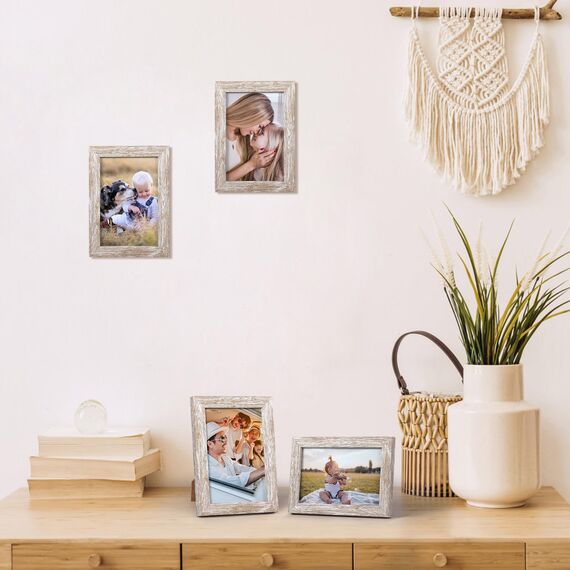 Giftgarden 12 Stück Bilderrahmen Set 10x15 cm - Moderne Beige Holzmaserung Fotorahmen Collage für 15x10 cm Fotos und Bilder, Wand- oder Tischaufsteller