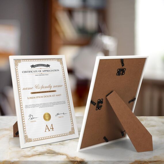 EYMPEU Bilderrahmen A4(21 x 29,7 cm) 18er-Set, für Wand und Tisch, geeignet für den Einsatz in Büros und Wohnungen, Weiß