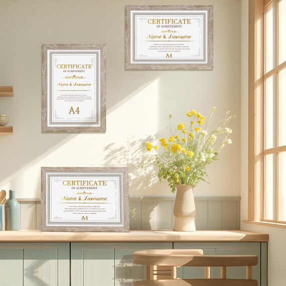 Giftgarden 12 Stück Bilderrahmen A4 Set - Rahmen din A4 für 21x29,7 cm Fotos und Bilder, Beige Holzmaserung Fotorahmen Collage für Kinderzeichnungen Kunstwerke Zertifikate Dokumente