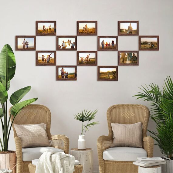 Giftgarden 12er Set Braun Bilderrahmen 10x15 cm, Braune Fotorahmen Collage für Fotos und Bilder, Dunkler Rahmen - Wand- oder Tischaufsteller