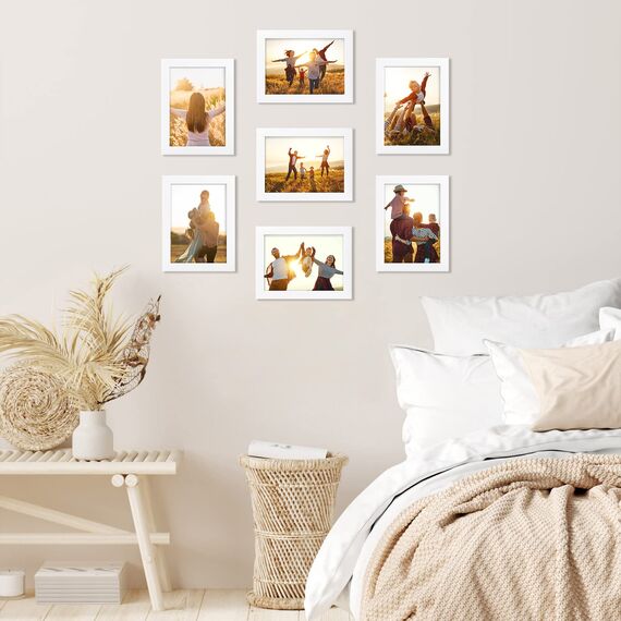 Giftgarden 7 Stück Bilderrahmen Set 13x18 cm für 18x13 Fotos und Bilder, Moderne Weiß Fotorahmen Collage, Wand- oder Tischaufsteller - Geschenk Freund