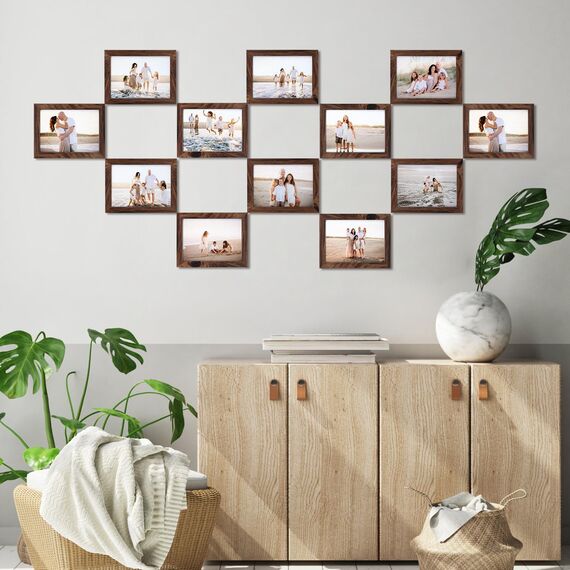 Giftgarden 12er Set Braun Bilderrahmen 13x18 cm, Braune Fotorahmen Collage für Fotos und Bilder, Dunkler Rahmen - Wand- oder Tischaufsteller