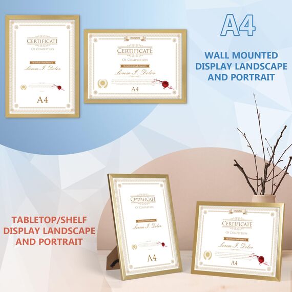 Hoikwo 18 Stück Bilderrahmen A4 Set, Gold Rahmen din A4 für 21x29,7 cm Foto Bilder Kinderzeichnungen Kunstwerke Zertifikate Dokumente, Fotorahmen für Wohnzimmer Schlafzimmer Büro Treppenhaus Flur