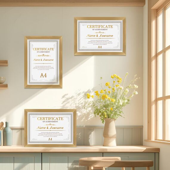 Giftgarden 12 Stück Gold Bilderrahmen A4 Set für 21x29,7 CM Fotos und Zertifikate, Fotorahmen Collage zum Aufhängen für Wand- oder Tischaufsteller