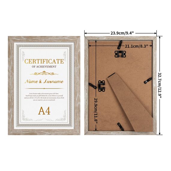 Giftgarden 12 Stück Bilderrahmen A4 Set - Rahmen din A4 für 21x29,7 cm Fotos und Bilder, Beige Holzmaserung Fotorahmen Collage für Kinderzeichnungen Kunstwerke Zertifikate Dokumente