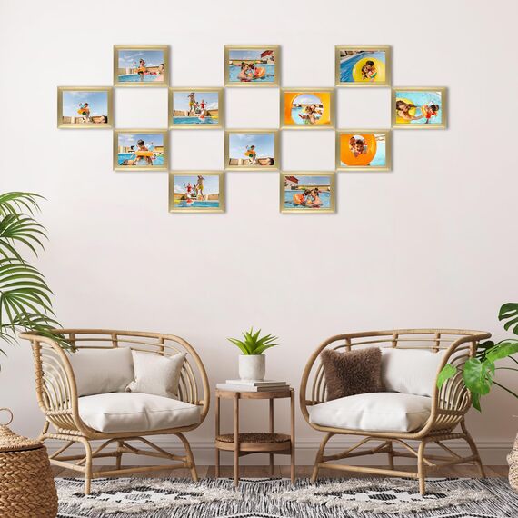 Giftgarden 12 Stück Bilderrahmen 13x18 cm Gold für 18x13 Fotos und Bilder, Fotorahmen Collage Set mit Plexiglas, Wand- oder Tischaufsteller