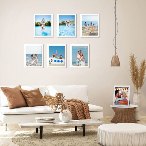 Giftgarden 7 Stück Bilderrahmen Set 20x25 cm für 25x20 Fotos und Bilder, Moderne Weiß Fotorahmen Collage, Wand- oder Tischaufsteller - Geschenk Freund