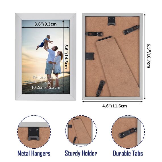 EYMPEU Bilderrahmen 10x15 CM 18er-Set, für Wand und Tisch, geeignet für den Einsatz in Büros und Wohnungen, Silber