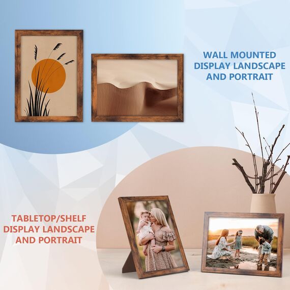 Hoikwo 18 Stück Bilderrahmen 13x18 cm, Braun Fotorahmen Collage Set für Wohnzimmer Schlafzimmer Kinderzimmer Büro Treppenhaus Flur, Wand- oder Tischaufsteller