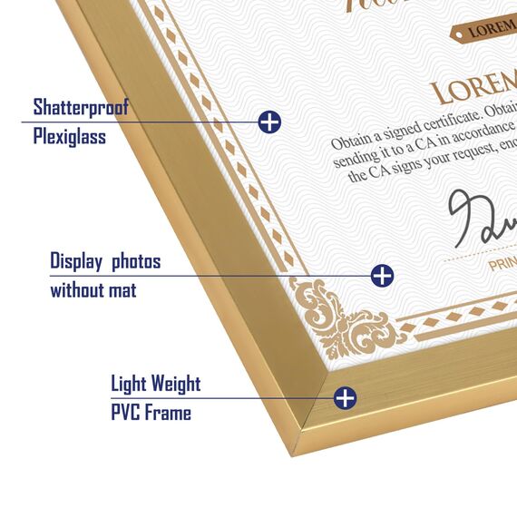 EYMPEU Bilderrahmen A4(21 x 29,7 cm) 18er-Set, für Wand und Tisch, geeignet für den Einsatz in Büros und Wohnungen, Gold