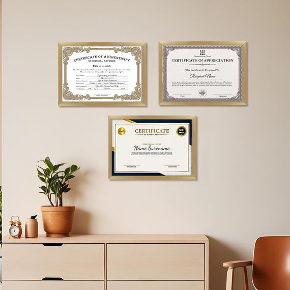 Giftgarden 7 Stück Gold Bilderrahmen DIN A4 Set für 21x29,7 CM Fotos und Bilder, Fotorahmen Collage für Kunstwerke Zertifikate Dokumente - Wand- oder Tischaufsteller