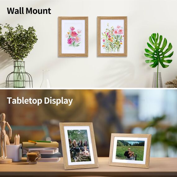 Vasemouh Naturholzfarbene Bilderrahmen 15er-Set, für 10x15 Bilder mit Passepartout oder für Bilder 13x18 ohne Passepartout, Wand- und Tischaufstellung