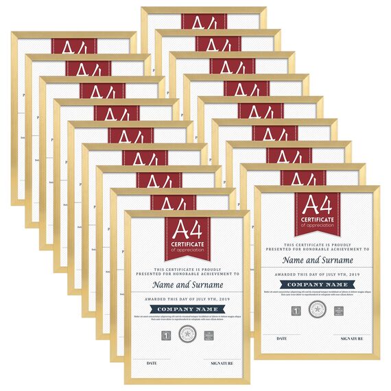 Hoikwo 18 Stück Bilderrahmen A4 Set, Gold Rahmen din A4 für 21x29,7 cm Foto Bilder Kinderzeichnungen Kunstwerke Zertifikate Dokumente, Fotorahmen für Wohnzimmer Schlafzimmer Büro Treppenhaus Flur