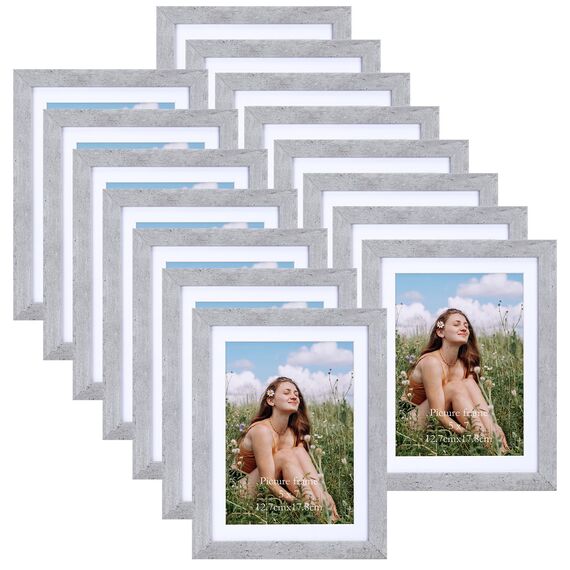 Vasemouh Grauer Bilderrahmen 15er-Set, für 13x18 Bilder mit Passepartout oder für Bilder 15x20 ohne Passepartout, Wand- und Tischaufstellung