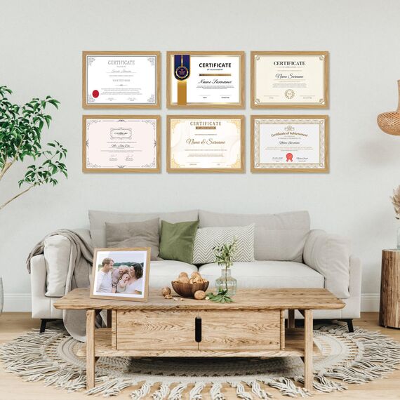 Vasemouh Bilderrahmen A4 (21x29,7cm) 15er-Set, ideal für Zertifikate und Dokumente, Naturholzfarbene Bilderrahmen für Wand- und Tischaufstellung