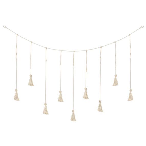 ecooe Foto hängendes Seil DIY Bilderrahmen Wanddekoration Boho Fotoseil mit Quaste, Fotoleine mit 30 Holzklammern und 2 spurlosen Nägeln Fotoaufhängung (100 cm x 60 cm)